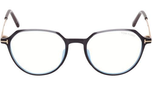 Tom Ford FT5875-B - 020 - 52 - MIT BLAU-VIOLETTEM LICHTFILTER-GLÄSERN Brillenfassungen Glanz Dunkles Grau Rund