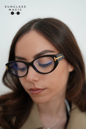 Tom Ford TF6031-F-B ICON COLLECTION - 001 - 54 - MIT BLAU-VIOLETTEM LICHTFILTER-GLÄSERN Brillenfassungen Schwarz Cat Eye