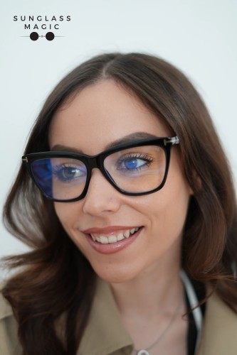 Tom Ford TF6064-B-ECO - 001 - 56 - MIT BLAU-VIOLETTEM LICHTFILTER-GLÄSERN Brillenfassungen Schwarz Cat Eye