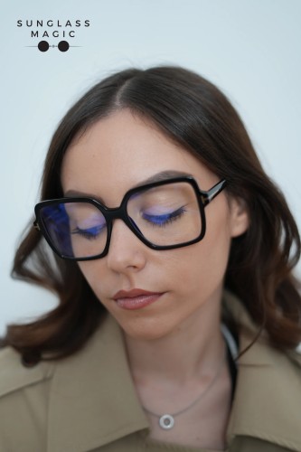 Tom Ford TF6063-B ECO - 001 - 56 - MIT BLAU-VIOLETTEM LICHTFILTER-GLÄSERN Brillenfassungen Schwarz Eckig