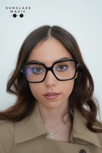 Tom Ford TF6063-B ECO - 001 - 56 - MIT BLAU-VIOLETTEM LICHTFILTER-GLÄSERN Brillenfassungen Schwarz Eckig