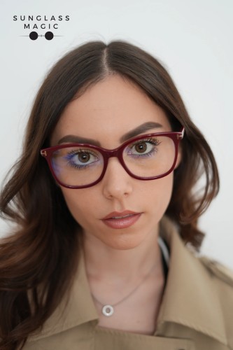 Tom Ford TF6089-B - 069 - 54 - MIT BLAU-VIOLETTEM LICHTFILTER-GLÄSERN Brillenfassungen Burgunder Kissenform (Abgerundet)