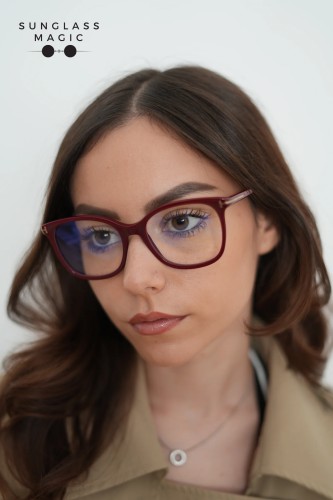 Tom Ford TF6089-B - 069 - 54 - MIT BLAU-VIOLETTEM LICHTFILTER-GLÄSERN Brillenfassungen Burgunder Kissenform (Abgerundet)
