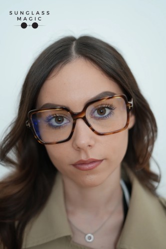 Tom Ford TF6063-B - 055 - 56 - MIT BLAU-VIOLETTEM LICHTFILTER-GLÄSERN Brillenfassungen Havanna Eckig
