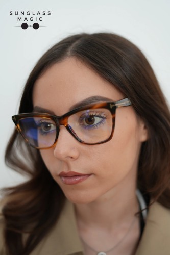 Tom Ford TF6064-B - 055 - 56 - MIT BLAU-VIOLETTEM LICHTFILTER-GLÄSERN Brillenfassungen Havanna Cat Eye