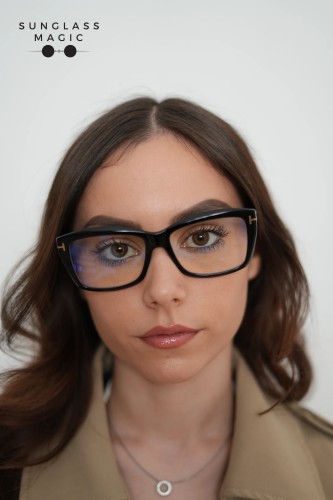 Tom Ford TF6065-B ECO - 001 - 55 - MIT BLAU-VIOLETTEM LICHTFILTER-GLÄSERN Brillenfassungen Schwarz Eckig
