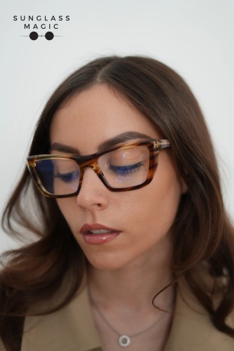 Tom Ford TF6047-B - 055 - 54 - MIT BLAU-VIOLETTEM LICHTFILTER-GLÄSERN Brillenfassungen Havanna Eckig