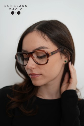 PRADA PR C12V - 24G1O1 - 54 Brillenfassungen Gestreift Eiche Kissen