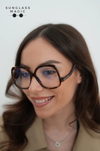 Tom Ford TF5968-B ECO - 052 - 54 - MIT BLAU-VIOLETTEM LICHTFILTER-GLÄSERN Brillenfassungen Havanna Eckig