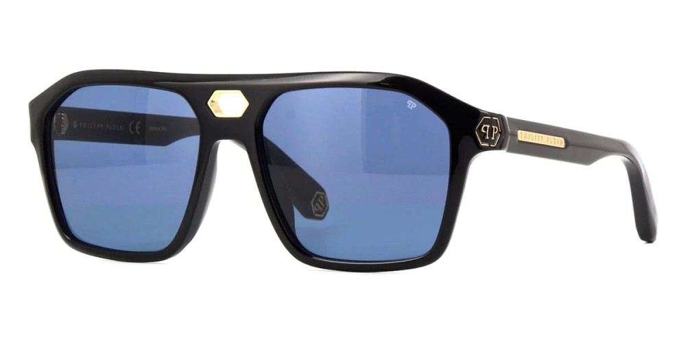 Philipp Plein SPP072 BRAVE SHADES - 0700 - 57 Sonnenbrillen Schwarz Pilot (Aviator)