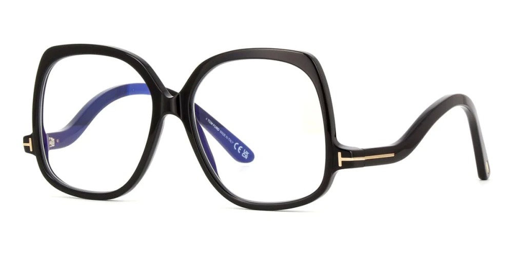 Tom Ford TF5968-B ECO - 001 - 54 - MIT BLAU-VIOLETTEM LICHTFILTER-GLÄSERN Brillenfassungen Schwarz Eckig