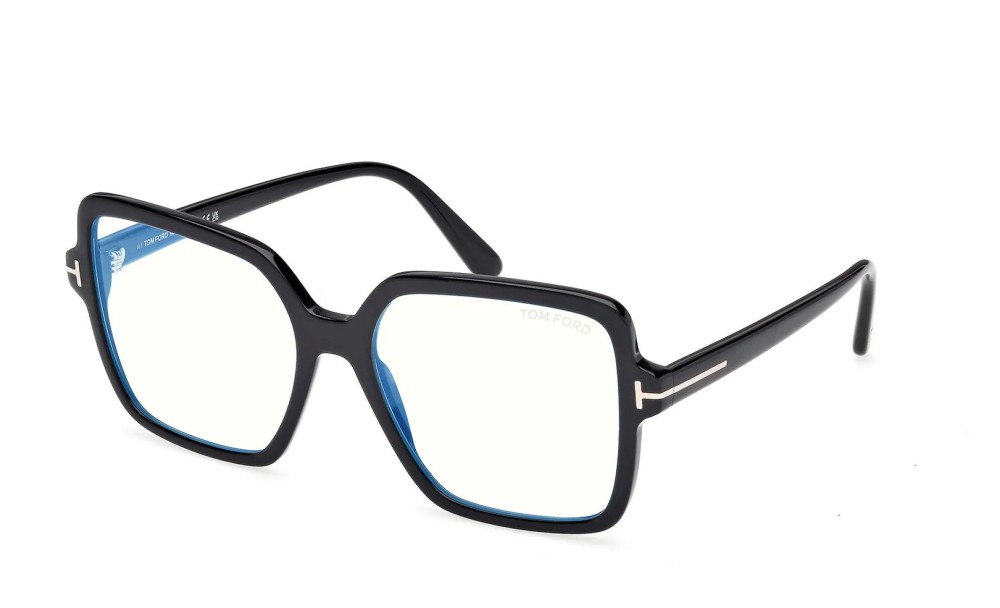 Tom Ford TF6063-B ECO - 001 - 56 - MIT BLAU-VIOLETTEM LICHTFILTER-GLÄSERN Brillenfassungen Schwarz Eckig
