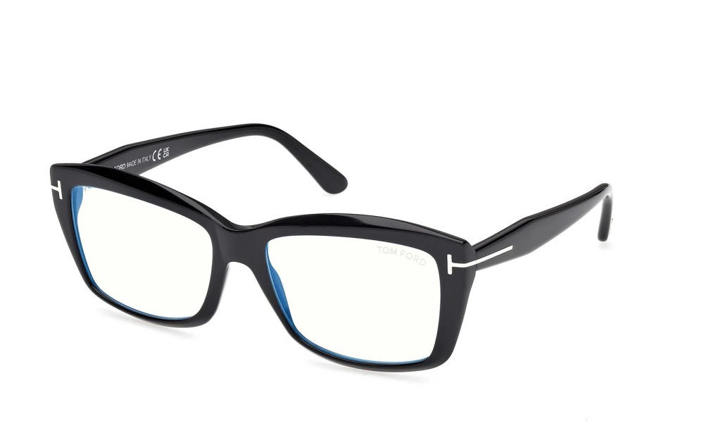 Tom Ford TF6065-B ECO - 001 - 55 - MIT BLAU-VIOLETTEM LICHTFILTER-GLÄSERN Brillenfassungen Schwarz Eckig