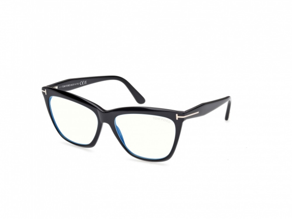 Tom Ford TF6064-B-ECO - 001 - 56 - MIT BLAU-VIOLETTEM LICHTFILTER-GLÄSERN Brillenfassungen Schwarz Cat Eye